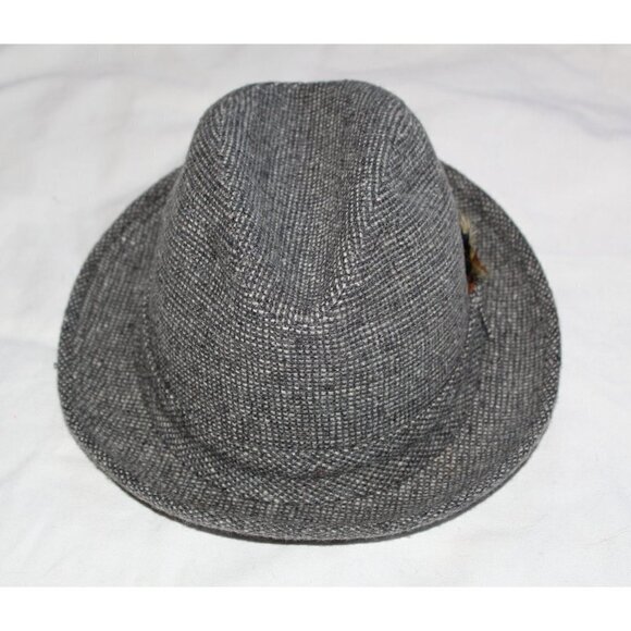 Stetson Tweed Fedora Wool Hat Size 7 1/4  black and white colorful feather - Picture 3 of 10
